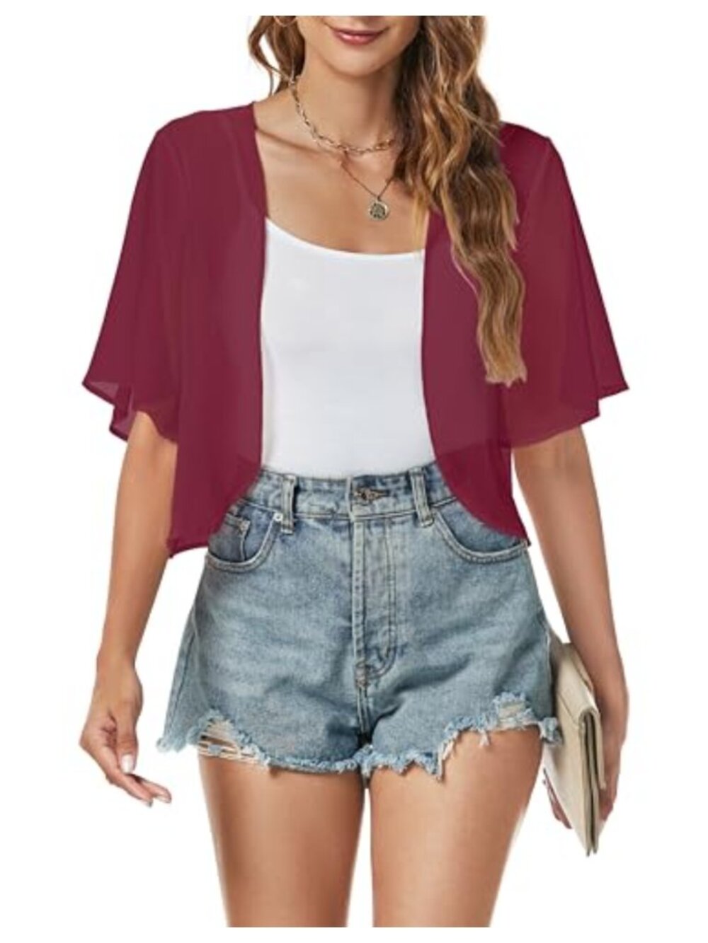 Chiffon Shrug Open Front Short Sleeve Sheer Bolero Cardigan